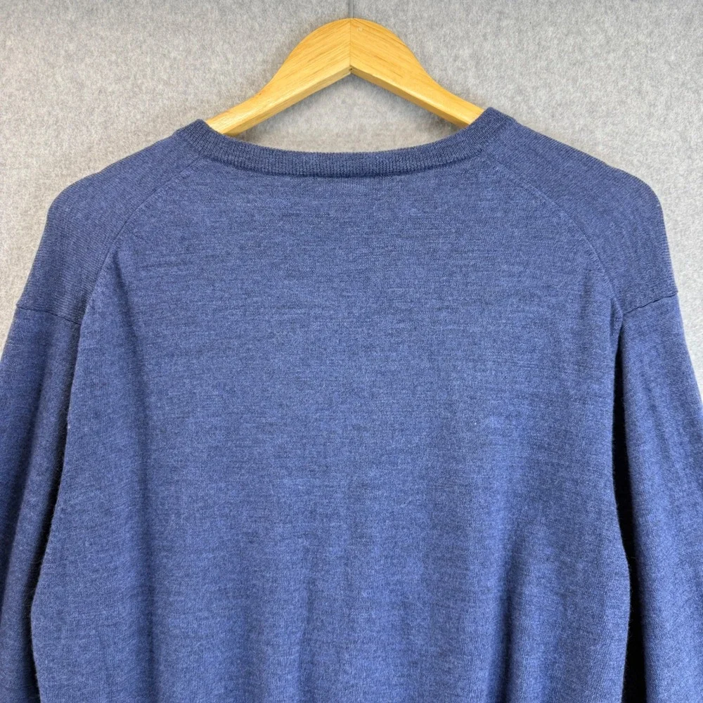 Peter Millar VNeck Pullover Sweater Long Sleeve Blue Merino Wool Mens Size Large